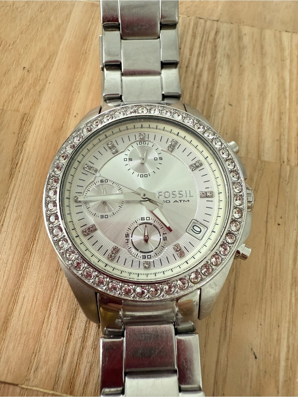 Fossil ladies silver tone Es-2681 watch NEW BATTERY